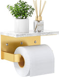 Toilet Paper Holder with Shelf, Extended Base Wall Mounted, Marble Toilet Roll Holder Black for Bathroom Washroom Gold