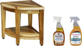 EcoDecors Fully Assembled SnazzyCorner® 18" Teak Shower Bench, Corner Shower Stool, w Shelf, Plus Loveable Teak Oil Spray Bottle 24 oz, Loveable Teak Cleaner 32 oz, Space Saver, Corner Bench