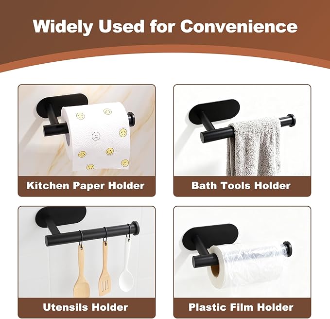Toilet Paper Holder 2 Pack (Black&White)-Self Adhesive Toilet Paper Holder Wall Mount for Bathroom,SUS 304 Stainless Steel Command Strip Toilet Paper Roll Holder Stick On Wall,No Drilling