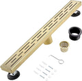 12 Inch Linear Shower Drain, Brushed Gold Shower Drain,Removable Grate, 304 Stainless Steel, Easy to Install and Clean for Bathrooms (Drain Base Not Included), LSD-01A-12G