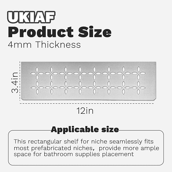12 Inch Frosted Silvery Aluminum Material Shower Niche Shelf Rectangular Bathroom Niche Shelf with Floral Design Fits Prefabricated Tile Niches 1 Pack