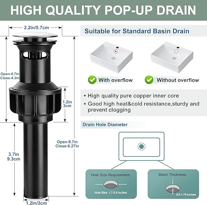 Waterfall Bathroom Faucet 3 Hole, Homikit 18/10 Stainless Steel Brushed Nickel Single Handle Bathroom Sink Faucets Set for Sink 1 or 3 Hole for RV Vanity with Drain, Hooks, Deck Plate, Hoses