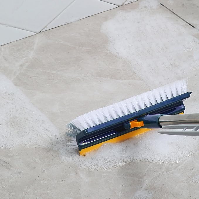 Generic Grout Scrub Brush with 42"" Long Handle Double-Sided Floor Scrub Brush V-Shape Grout Cleaner with Squeegee 180° Rotating for Tile Floors, Baseboards, Wall, Navy