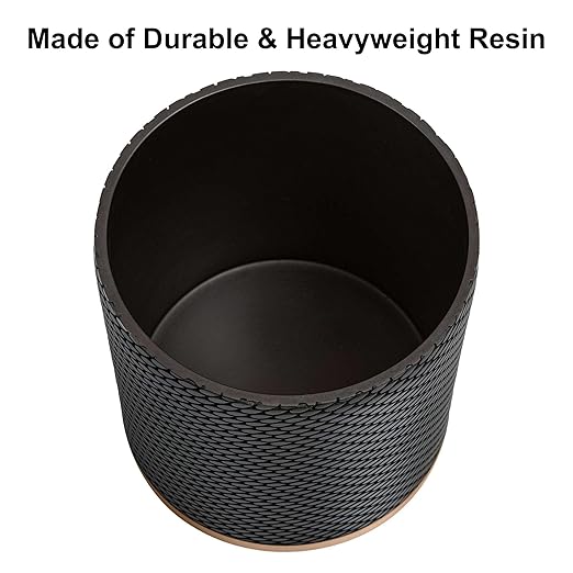 Allure Home Creation Amal Resin Wastebasket Black with Brushed Gold Finish