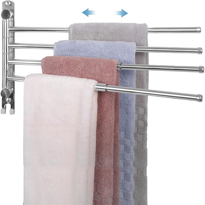 Adjustable Bathroom Towel Rack JSVER SUS304 Stainless Steel Towel Rack with Adjustable Arms (Silver, 4 Arms)