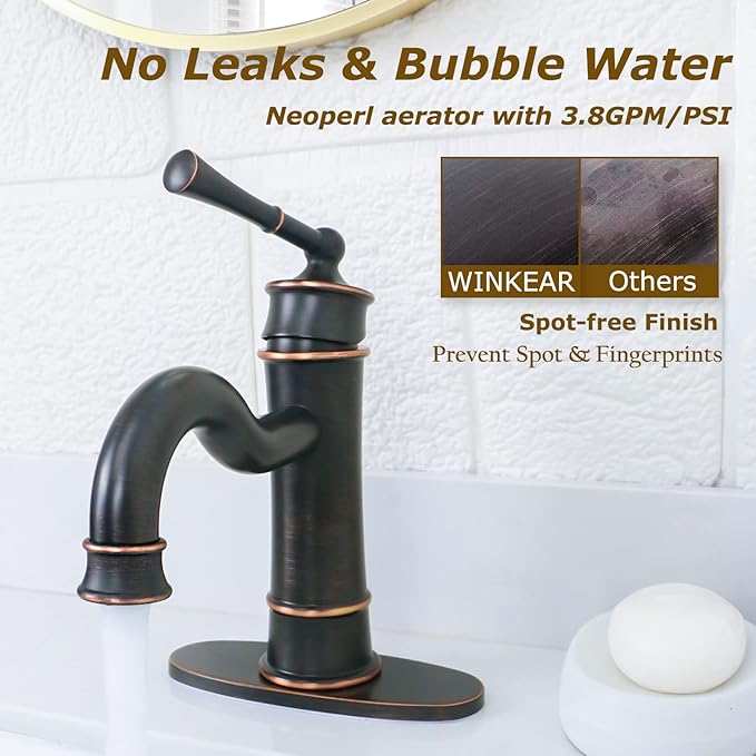 Roman Bathroom Sink Faucet ORB Single Hole Deck-Mount Pop-up Drain Assembly with Overflow Deck Plate and Water Supply Lines Included