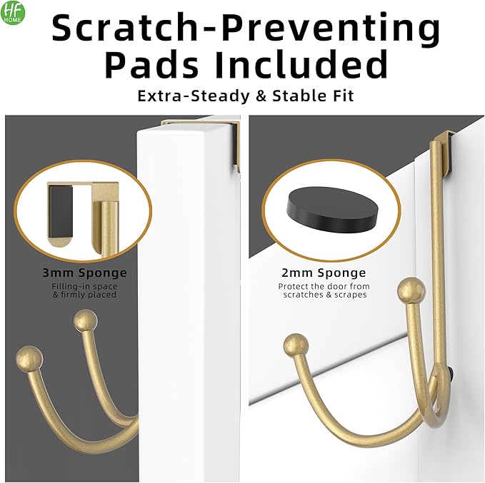 HFHOME 4 Packs Over The Door Double Hanger Hooks, Metal Twin Hooks Organizer for Hanging Coats, Hats, Robes, Towels- Gold