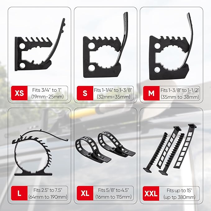 SINOKING Shovel Mount Rubber Clamp for Securing Equipment from 1-1/4" to 1-3/8" in diameter for Home, Garage, Boat, RV, ATV & Off-Road