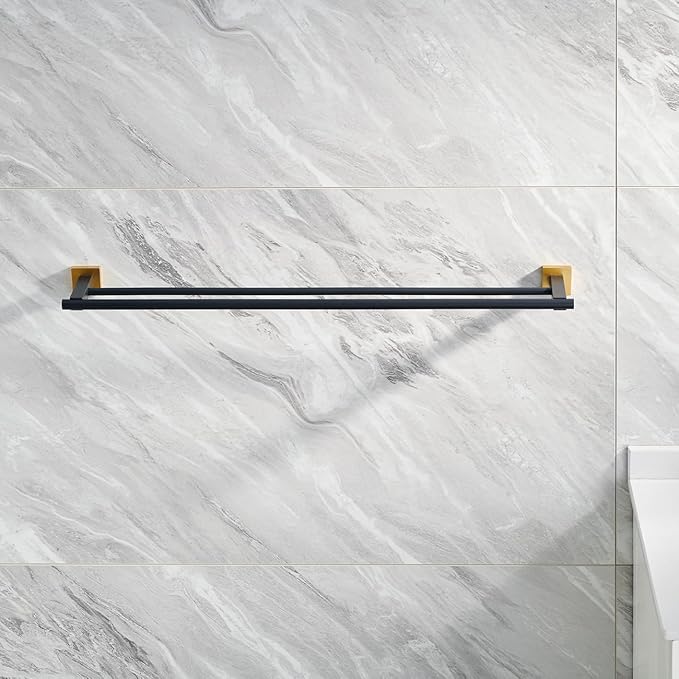 Miyili Double Towel Bar 30-Inch Stainless Steel Bathroom Towel Rack Holder Wall Mount Black & Gold, A02BG75B