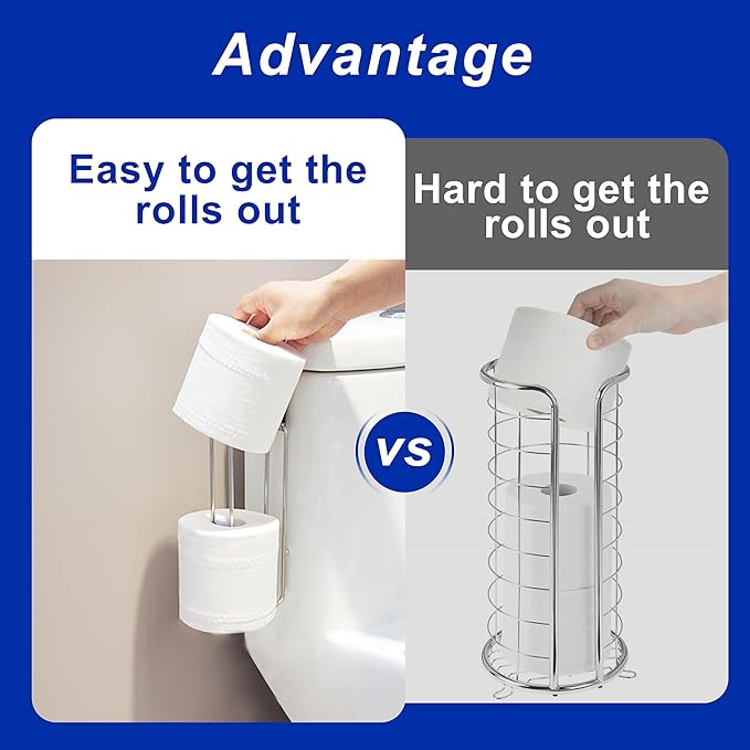 Bathroom Toilet Paper Holder with Storage Extra 2 Rolls, Over The Tank Toilet Paper Holder Wall Mount, Small Restroom Organizer, Adhesive RV Tissue Storage, Stainless Steel, Silver, 1PC