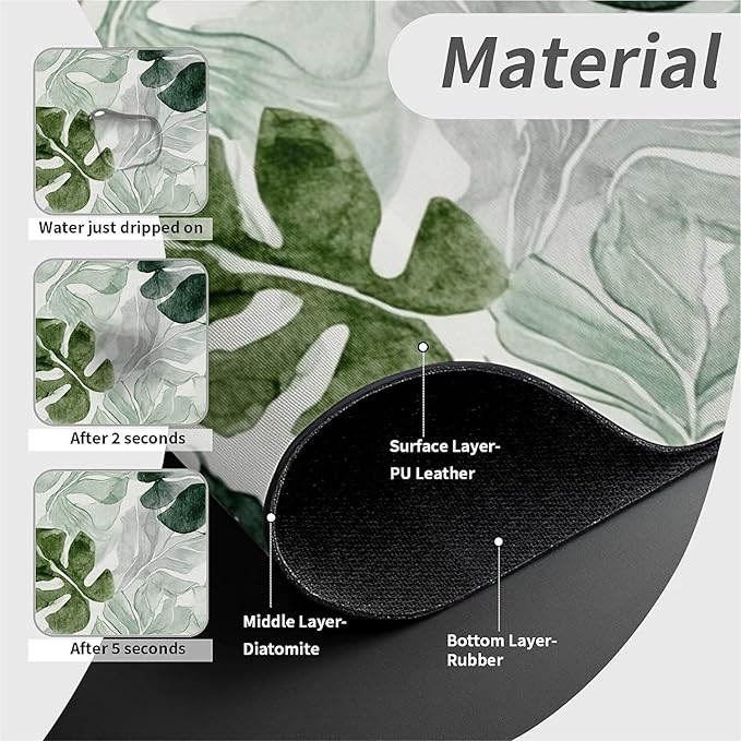 Kitchen Sink Splash Guard，Watercolor turtle shell leaf Faucet Mat Sink Gadgets-Super Absorbent Fast Drying Mat Drip Catcher for Kitchen, Bathroom,Sink Mat, Dish Drying Mat, Bathroom(15" X 5.5" )