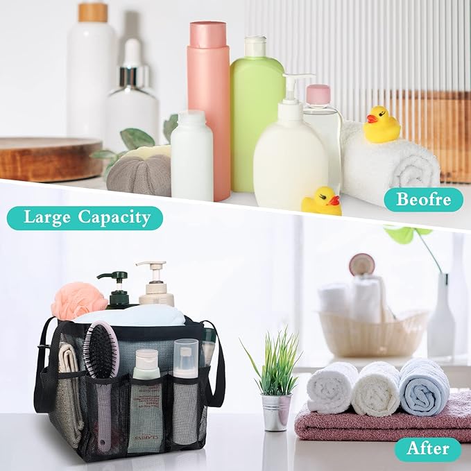Attmu Mesh Shower Caddy Portable, Quick Dry Hanging Shower Tote Bag for College Dorm Room Essentials, Large Capacity Shower Caddy Dorm for Bathroom Gym Swimming
