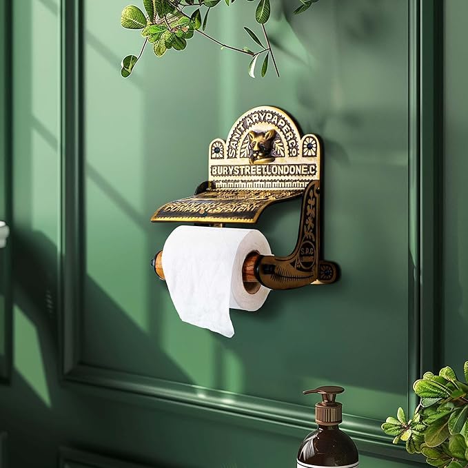 Renovators Supply Manufacturing Antique Brass Wall Mount Toilet Tissue Paper Holder 6.9" Wide Victorian Style Rust Resistant Solid Brass Bathroom Toilet Sanitary Paper Roll Holder Storage with Lid