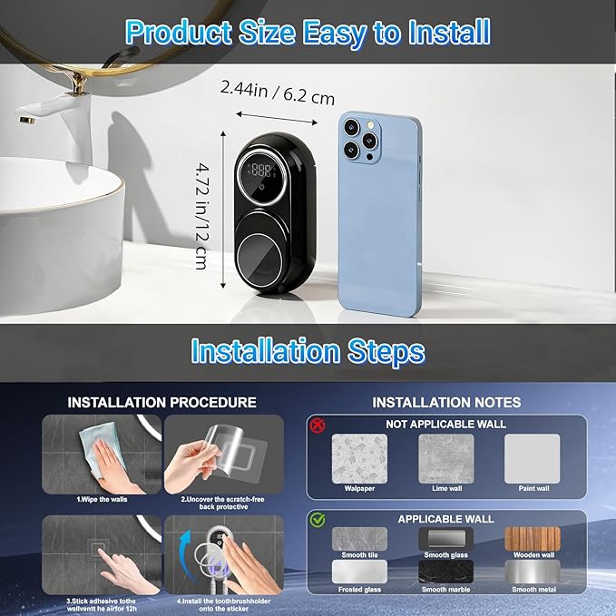 Smart Electric Toothbrush Holders for Bathrooms,Travel Toothbrush Holder with Motion-Sensing Cover,Auto-Clean & Instant Dry,2 Brush Slots,LED Display & USB Rechargeable (Black)
