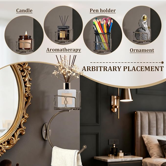 Antique Bronze Hand Towel Holder for Bathroom Wall, Metal Sturdy Wall-Mounted Towel Hook with Rustic Candle Holder, Rustproof Hand Towel Ring/Racks/Hanger for Farmhouse, Kitchen and Bedroom Decor