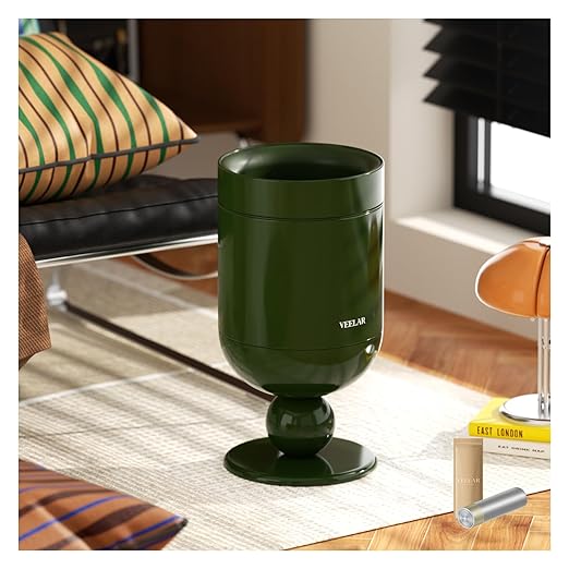 Bathroom Metal Trash Can, 4 Gallon(15 L) Garbage Can Lid-Free, Trash Bin for Bedroom, Office, Living Room (Green, Top Open)