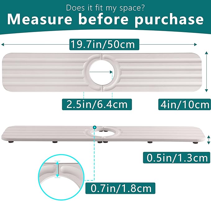 Faucet Mat for Kitchen Sink - 20 x 4inch Faucet Splash Guard for Bathroom Counter, Absorbent Diatomite Mat, Fast Drying Stone Sink Tray, Prevents Moisture Buildup, White