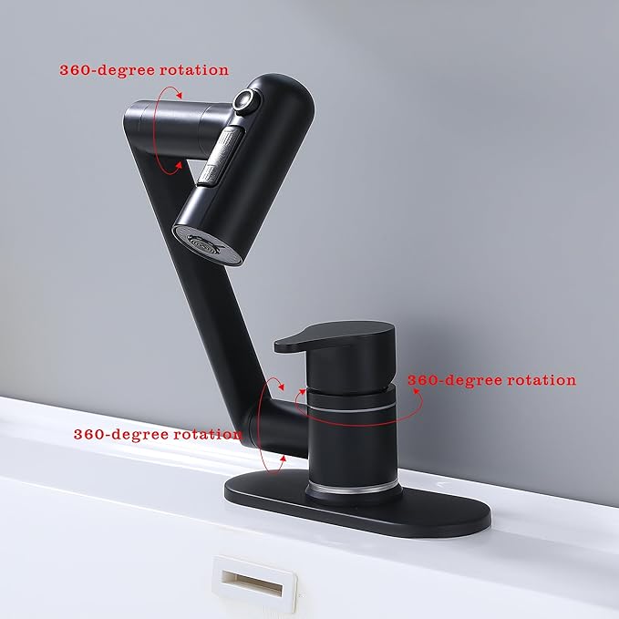 Bropury Rotatable Bathroom Faucets，Single Hole Golden Bathroom Faucet 1 Hole or 3 Hole，Lavatory Basin Vanity Faucet for RV Caravan Marine Boat Yacht(Brushed Gold) (Matte Black)