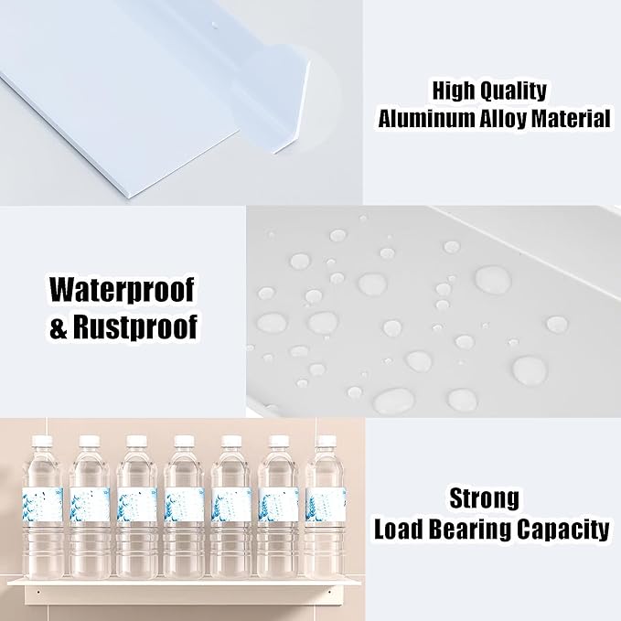 Adhesive Shower Shelves for Wall 2 Pack, White Metal Shower Caddy 40cm, Waterproof Bathroom Floating Shelves, Bathroom Storage Wall Shelf Organization