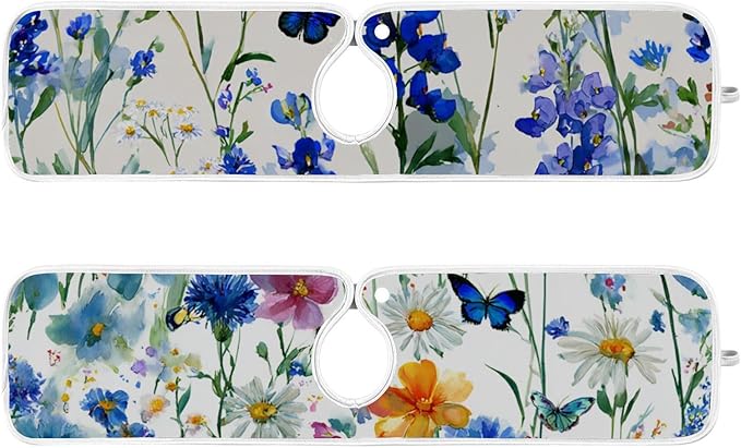 Sink Faucet Absorbing Mat Kitchen Sink Splash Guard Splash Faucet Drip Catcher for Bar RV Bathroom 2PCS 30x5.5in Dark Bluebonnet Cornflower
