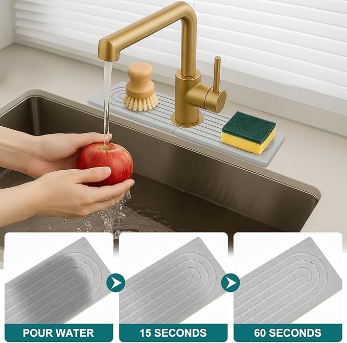 Stone Faucet Mat for Kitchen Bathroom Sink Diatomite Quick Dry Around Faucet Protectors Water Absorbing Stone Drying Tray Kitchen Sink Splash Guard Drip Water Catcher for Bathroom Counter Accessories