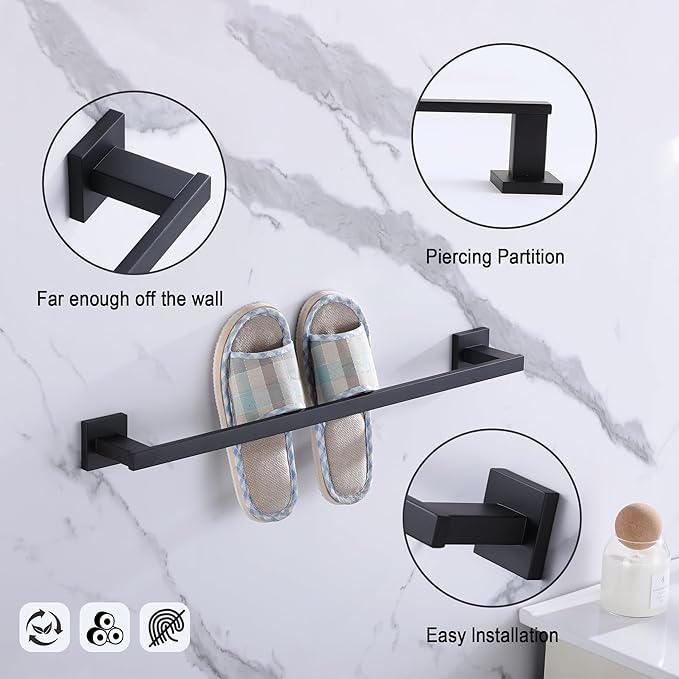 LANC Black Towel Bar for Bathroom Wall Mounted Matte Black 20-Inche Bath Towel Rack Stainless Steel Towel Rod for Cabinet Kitchen Towel Holder Towel Hanger Towel Rail, A9010MB-L5