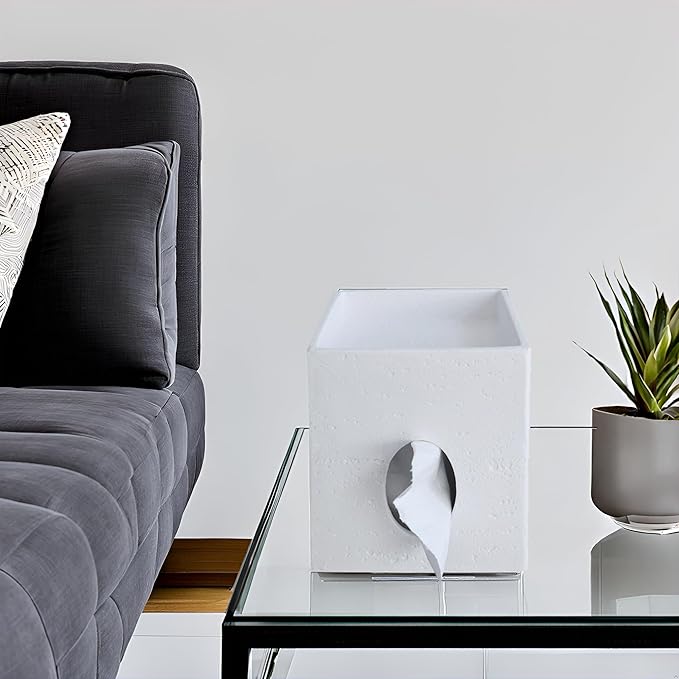 Hymmah Square Tissue Box Holder Cover with Tray,Unique Design Cube Tissue Dispenser Decor for Vanity Counter Tops Also Great for Bedroom and Living Room