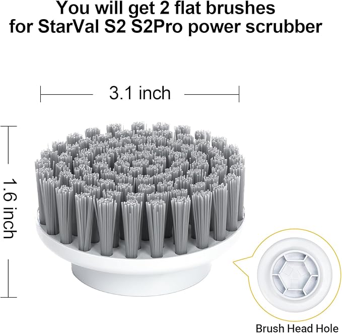 2Pcs Flat Brush Heads for Electric Spin Scrubber Cleaning Floors, Tiles, Countertops, Walls(White)