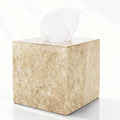 Natural Marble Tissue Box Holder Cover, Square Cube Tissue Box Holder with Open Bottom for Bathroom Vanity Tops, Bedroom Dressers, Kitchen Countertop, Light Brown (NS042)