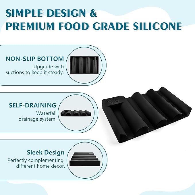 Silicone Soap Dish,Self Draining Soap Holder Perfect for Shower,Bathroom Sink,Kitchen Sink & Travel,Non-Slip Bar Soap Holder Extend Soap Life,Keep Soap Bars Dry Clean (Black-1Pcs)