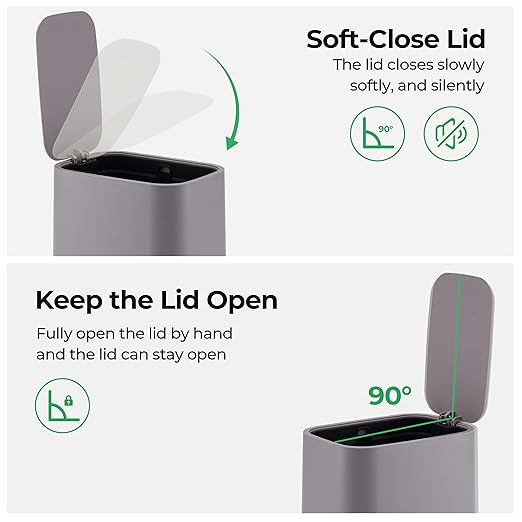 1.85 Gallons 7 Liters Slim Small Bathroom Trash Can with Lid Soft Close Dust Bin Step Pedal Garbage Waste Home Kitchen Bin Office Smooth ABS Washable Cubo de Basura Cocina Grey