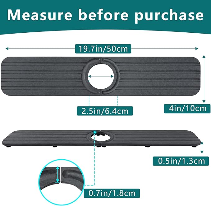 Faucet Mat for Kitchen Sink - 19.7 x 4inch Faucet Splash Guard for Bathroom Counter, Absorbent Diatomite Mat, Fast Drying Stone Sink Tray, Prevents Moisture Buildup, Dark Gray