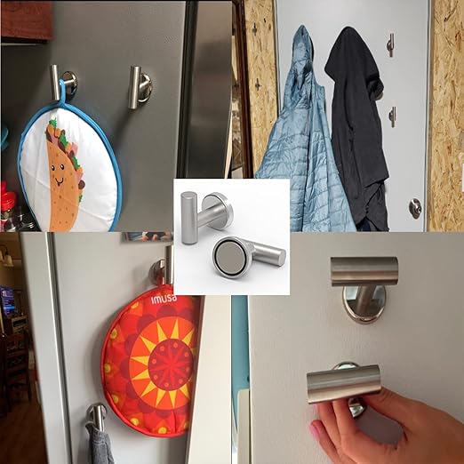 Magnetic Hooks Coat Magnet Hooks for Hanging,Magnetic Hooks Heavy Duty with Rare Earth Neodymium for Pot Holder,Grill,Refrigerator,Home,Kitchen,Workplace or Office.Pack of 2,Silver