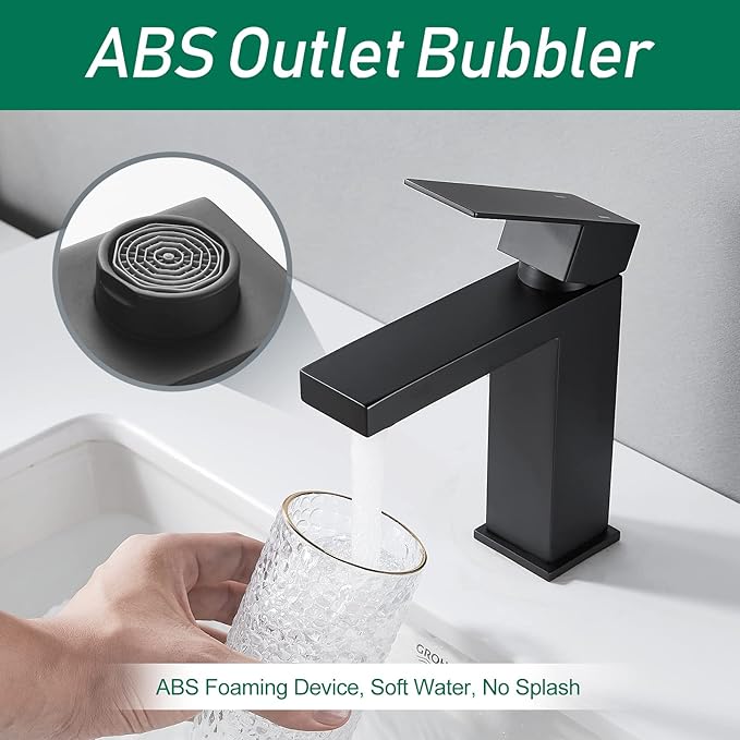 VOTON Bathroom Faucet Matte Black, Modern Single Handle Bathroom Faucets for 1 or 3 Hole Bathroom Sink Faucet Mixer Tap Washbasin Faucet with Deck, Pop-up Drain and Supply Hoses