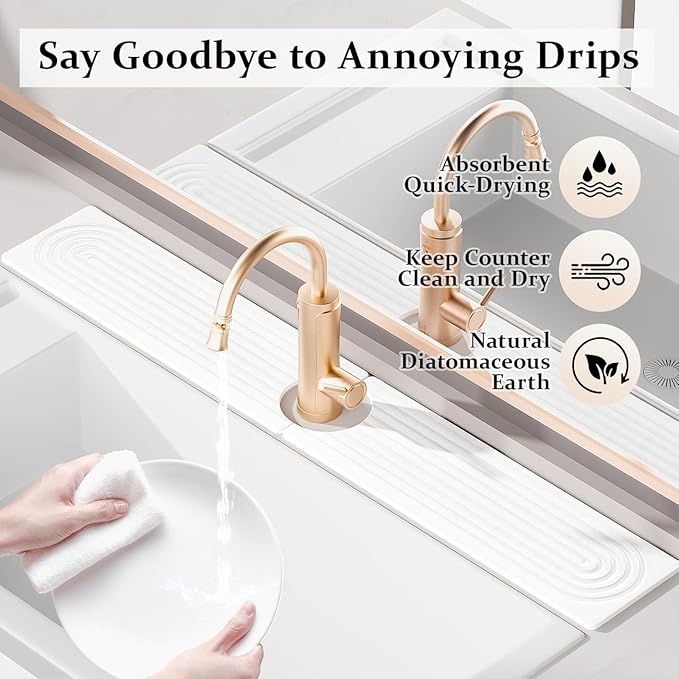 Faucet Mat for Kitchen Sink, Super Absorbent Diatomite Fast Drying Stone, Sink Splash Guard and Bathroom Stone Tray, Stone Drying Mat for Counter (Light Grey, 23.7" x 4")