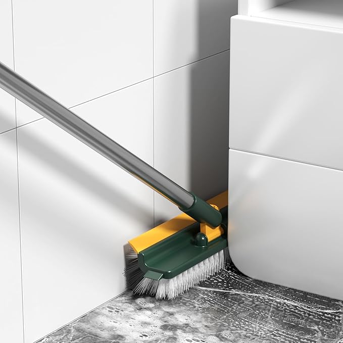 2 in 1 Floor Brush Scrubber, 180 Degree Rotating Long Handle Grout Brush Stiff Bristle Tile Brush for Cleanse Bathroom Kitchen (Green)