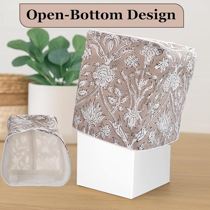 Ridhi Taupe Block Print Tissue Box Cover Handmade Cotton Fabric Decorative Square Napkin Holder for Home Bedroom Living Room Bathroom Vanity Countertop Car Night Stands Office Kitchen