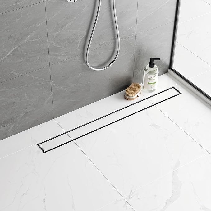 Neodrain 30-Inch Brushed Linear Shower Drain, 2-in-1 Flat & Tile Insert Cover, Stainless Steel Linear Drain, Brushed Rectangle Shower Floor Drain with Hair Strainer, Shower Drain Base