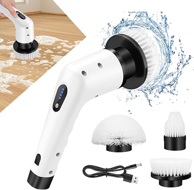 Electric Spin Scrubber, Cordless Cleaning Brush Bathroom Scrubber with 3 Replaceable Brush Heads, Tub and Floor Tile 360 Power Scrubber Dual Speed, Shower Scrubber for Bathroom Tub Tile Floor Car
