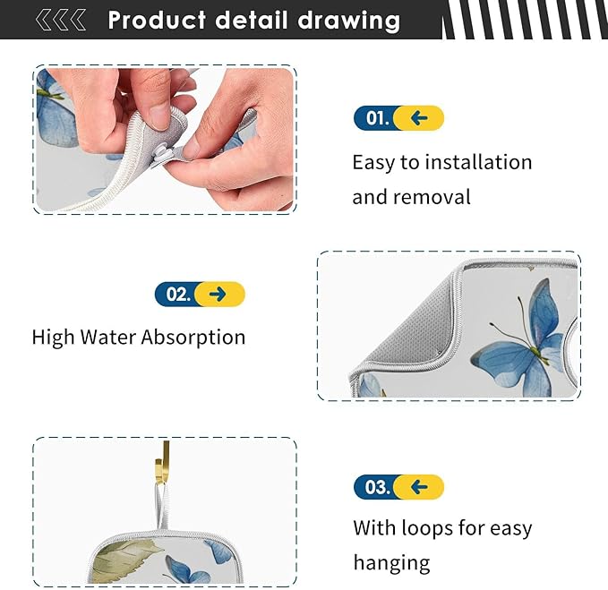 Sink Faucet Absorbing Mat Kitchen Sink Splash Guard Splash Faucet Drip Catcher for Bar RV Bathroom 2PCS 30x5.5in Watercolor Hydrangea Butterfly