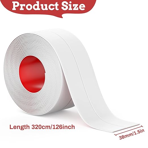 Caulk Tape, 2 Roll Self Adhesive Caulk Strip Waterproof, Caulking Sealant Tape for Kitchen, Countertop, Bathroom, Sink, Shower, Bathtub, Toilet Edge Protector with Sealing Tool (1.5" x 10.5Ft)