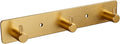 Adhesive Bathroom Gold Hook Rail, 3 Brushed Gold Wall Key Hooks Rack Hanger Towel Robe Stick Door Hooks for Bathroom Toilet Entryway Hallway Kitchen Wall Mounted