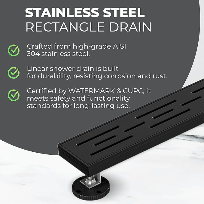 36 Inch Rectangular Linear Shower Drain Set with Brick Pattern Grate, 304 Stainless Steel Bathroom Floor Drain with Hair Catcher, Shower Floor Drain Includes Adjustable Leveling Feet