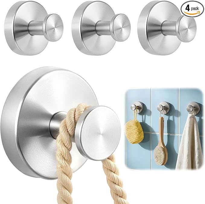4 Packs Suction Cup Hooks for Shower, Heavy-Duty Wreath Hangers for Front Door, No Drill Glass Door Shower Suction Hooks No Damage for Walls Bathroom Kitchen Window Mirror Tile Towel Coat Robe Loofah