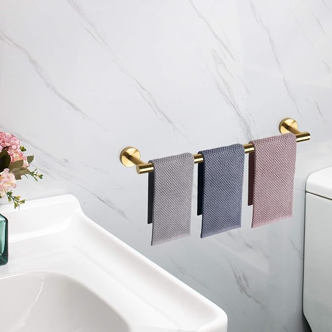 NearMoon Bath Towel Bar, Thicken Stainless Steel Shower Towel Rack Holder Wall Mounted for Bathroom, 33-lnch Overall Length-30-lnch Usable Hanging Space (1 Pack, Brushed Gold)