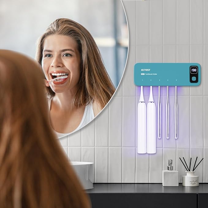 Toothbrush San itizer Holders Wall Toothbrush San itizer Holder with Light, 5 Slots Toothbrush Holder Rechargeable Toothbrush Cleaner Case Cover Toothbrush Holder with Air Dry for Bathroom (Blue)