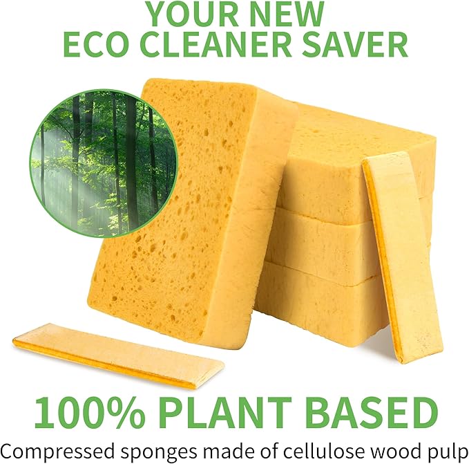 10 Count Compostable Thicker Pop-Up Sponges - Expanding, Non-Scratch, Plant-Based Cleaning Sponges Car Wash Sponge
