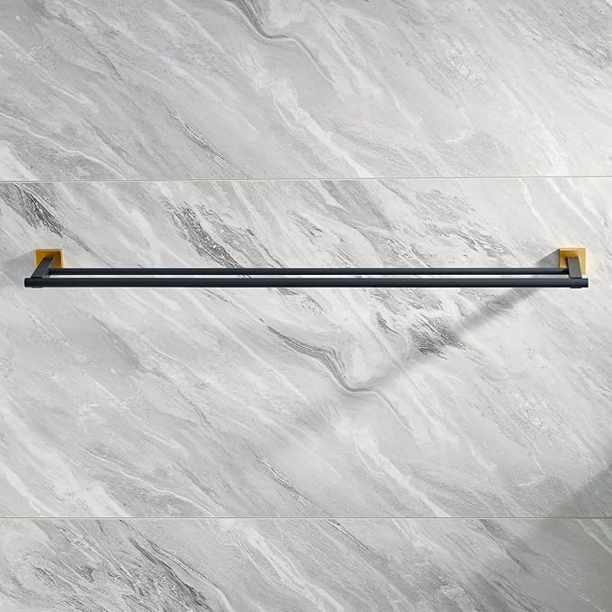 Miyili Double Bath Towel Bar Stainless Steel 36-Inch Hand Towel Rack for Bathroom Wall Mount Black & Gold, A02BG90B