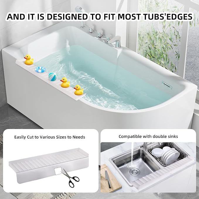 Kitchen Sink Splash Guard with Suction Cups, Kitchen Sink Mat, Non-Slip Silicone Sink Edge Protector, Water Splash Guard for Kitchen, Bathroom, Bathtub (Transparent, 4*24 in)