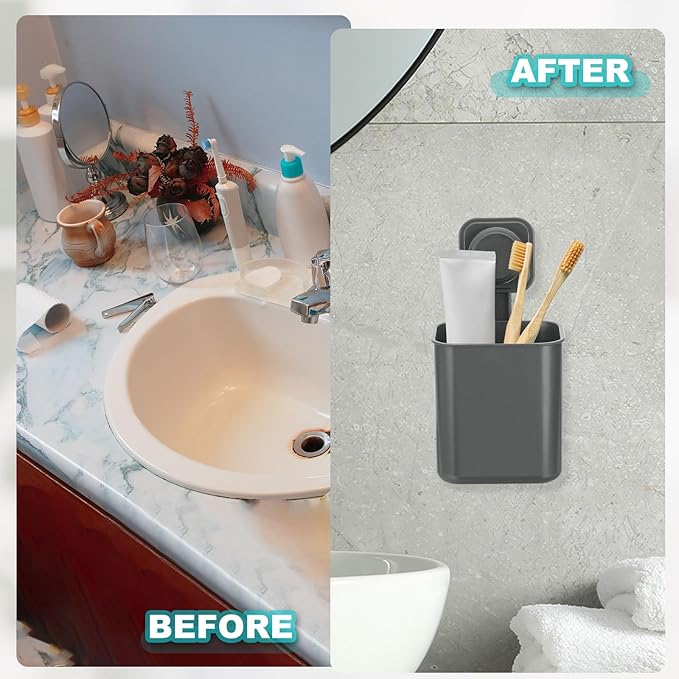 uxcell 2Pcs Suction Toothbrush Holder, 4" x 8" Wall Mounted Shower Caddy Organizer Cup for Tooth Brush, Toothpaste, Razors in Bathroom, Kitchen(Gunmetal Grey)